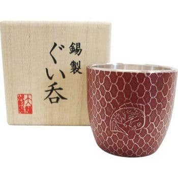 本錫ぐい吞 鯛網朱（桐箱入）