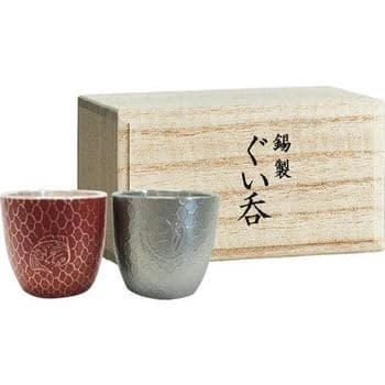 本錫ぐい吞 鯛網紅白ペア（桐箱入）
