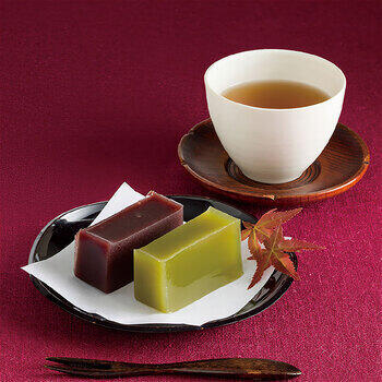 絹ごし羊羹（抹茶・小倉）2本・お茶3種セット