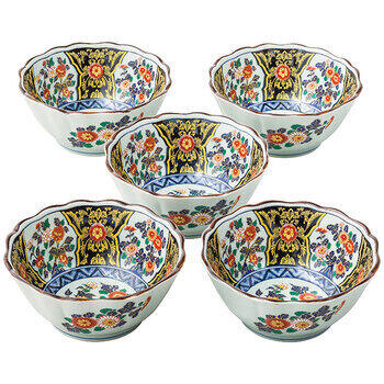 染錦金彩紋八角小鉢揃