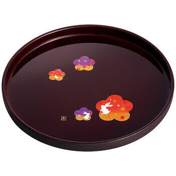 宴うさぎ溜塗丸盆（八寸）