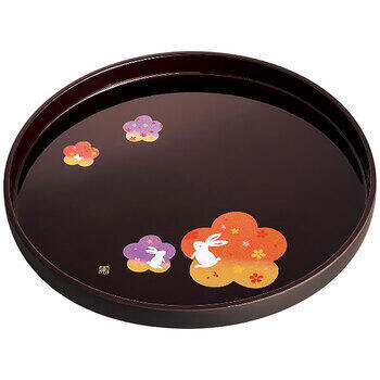 宴うさぎ溜塗丸盆（尺丸）