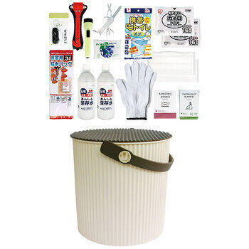 車載用座れる防災バケツ17点セット（アイボリー）