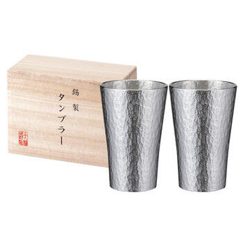 本錫タンブラー225ml 六花（りっか）中 ペア（木箱入）