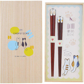 桐箱入箸置き付夫婦箸ねこづくし