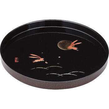 紀州塗月とうさぎ8寸丸盆（黒）