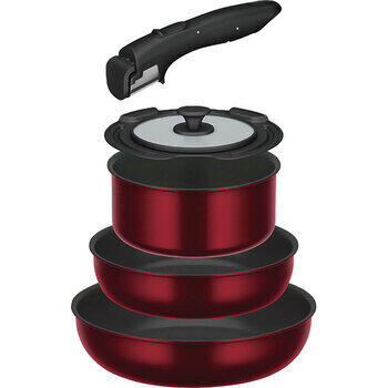 取っ手のとれるフライパン5点セット　ディープレッド