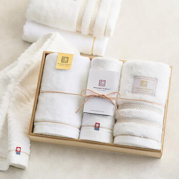 白織×至福×ご褒美タオルフェイスタオル3枚セット（木箱入）  ホワイト