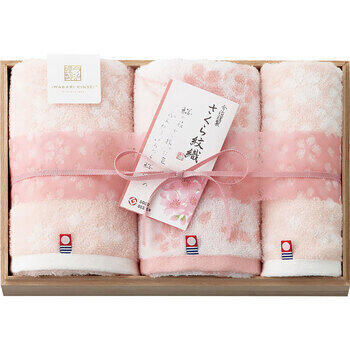 さくら紋織桜染めフェイス・ウォッシュタオルセット（木箱入）