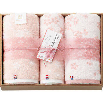 さくら紋織桜染めバス・フェイスタオル各2枚セット（木箱入）