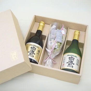 【白鷹】大吟醸純米・吟醸純米飲み比べ2本+ミニブーケセット